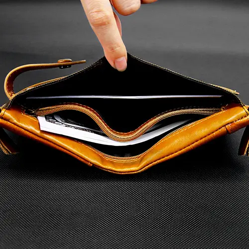  RFID-Blocking Leather Wallet with Secure Snap and Zipper Compartments